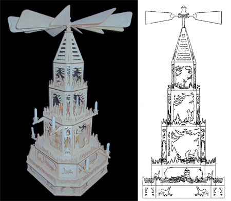 Laubsägevorlage für eine 6-eckige Weihnachtspyramide 